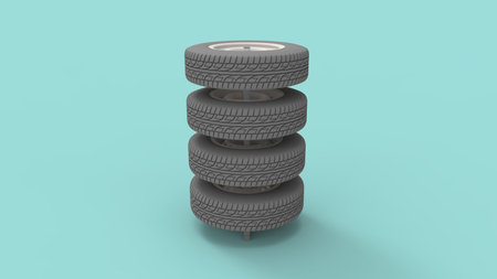 3d rendering of a tire tree isolated in a colored studio background