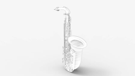 3d rendering of a saxophone isolated in a studio backgroundの写真素材