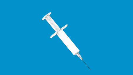 3d rendering of a syringe isolated in colored studio backgroundの写真素材