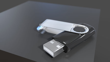 3d rendering of a usb stick in dark studio background