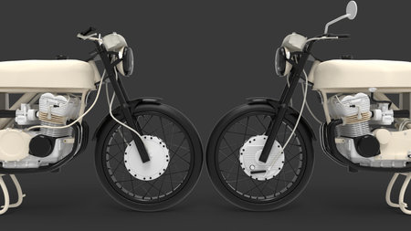 3d rendering of a brandless vintage motorcycle isolated in a studio backgroundの写真素材