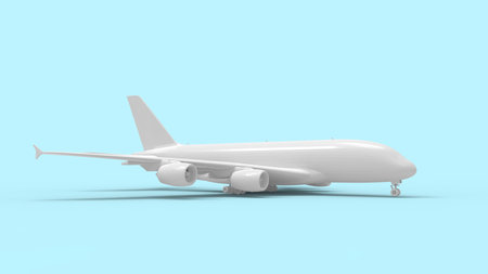 3d rendering of a white commercial jumbo jet isolated in studio background