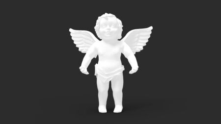 3d rendering of Cupido statue small child with wings in a studio backgroundの写真素材