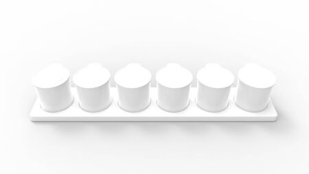 3d rendering of white paint color bottles packaging isolated in a white studioの写真素材