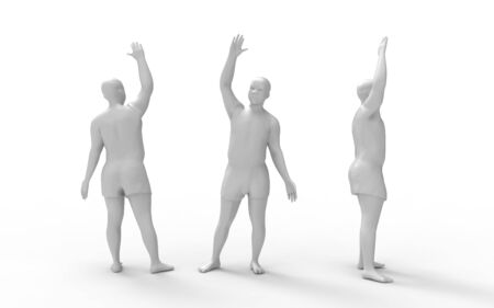 3d rendering of a dark skin colored man in underwear waving on white.の写真素材
