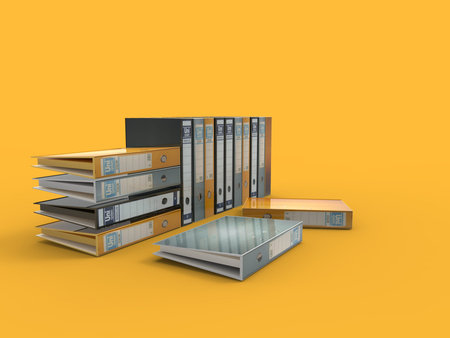3D rendering of some archive folders isolated in studio background.