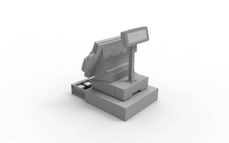 3D rendering of a cash register isolated in empty space backgroundの写真素材