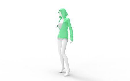 3d rednering of a computer generated mannequin with green hoodie isolatedの写真素材