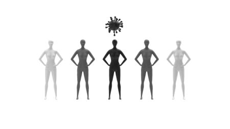 3D rendering of a mannequin doll infected with a virus disease transfer infect isolatedの写真素材