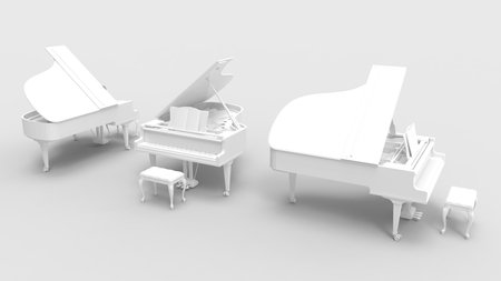3D rendering of a piano music instrument musical play keys wooden isolated in studioの写真素材