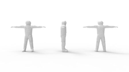 3D rendering of an astronaut cosmonaut standing multiple views isolatedの写真素材