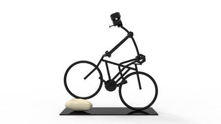 3D rendering of a metal wire art piece of a bicycle person isolatedの写真素材