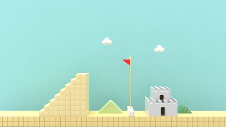 3D rendering of a old school gaming level environment obstacle courseの写真素材