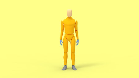 3D rendering of a dummy mannequin isolated in studio yellow