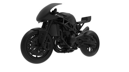 3D rendering of motorcycle race bike motor bike technical machine engineering model computer model on white backgroundの写真素材