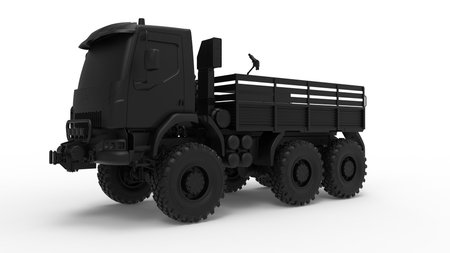 Army truck 3D rendering, millitary vehicle logistics lorry isolated in studio background