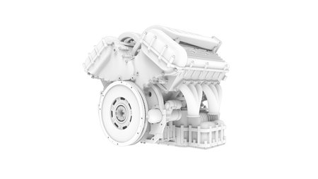 3D rendering of an engine technical components isolated on white backgroundの写真素材
