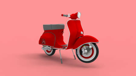 3D rendering of a vintage retro red scooter. Road transportation vehicle isolated in studio background.の写真素材