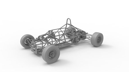 3D rendering of a race car frame chasis made out of tubes and pipes isolated in white studio...