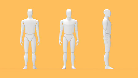 3D rendering of a robotic mannequin crash test dummy, silhouette of a person isolated in a studio...
