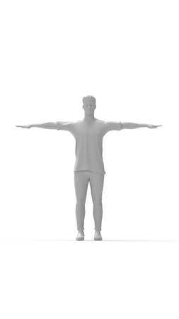 3D rendering of a casual man front side and back view. Arms spread computer render model isolated silhouette.の写真素材