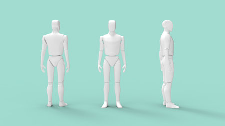 3D rendering of a robotic mannequin crash test dummy, silhouette of a person isolated in a studio backgroundの写真素材