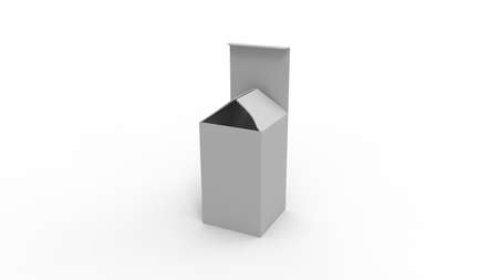 3D rendering of a design mockup template of a cardboard product packaging box. Empty box isolatedの写真素材
