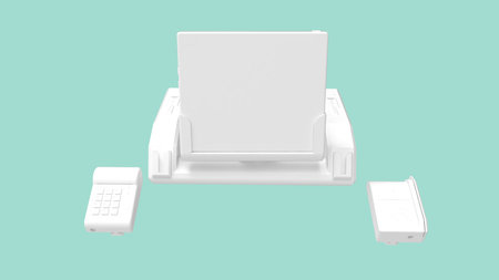 3D rendering of a pos terminal payment cash register digital display dummy template mock up purchase...