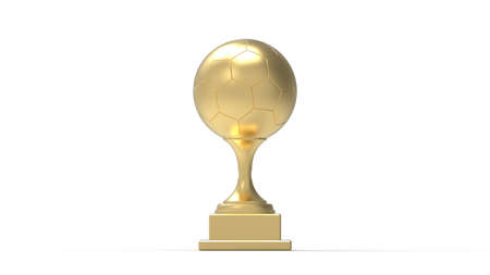 3D rendering of a golden precious soccer football award thropy championship award achievement. Tournament victory win prize isolated in empty studio space background. Winner.の写真素材