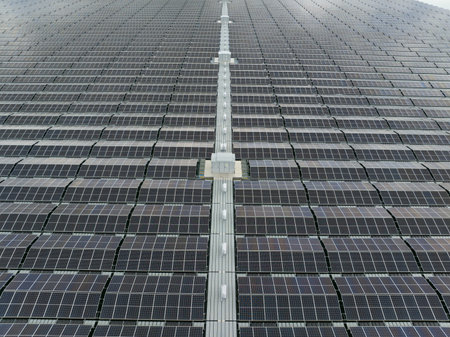 Solar panels close up detail view pattern Clean sustainable energy generation. Energy transition...