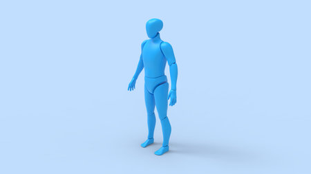 3D rendering of a dummy robot man person model blank template isolated in studio background. 3D computer generated person posing multiple views side front back.の写真素材