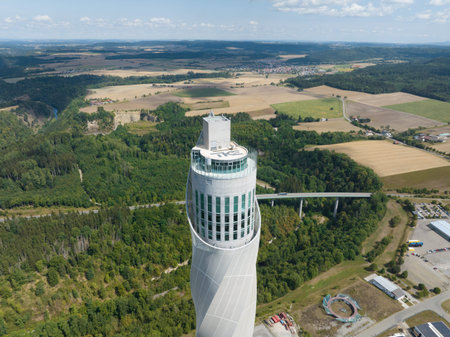 Rottweil, 15th of August 2022, Germany. The TK Elevator Test Tower is an elevator test tower. 246...