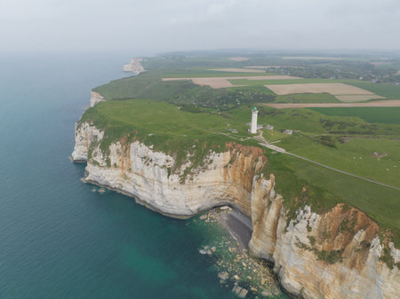 Etretat chalk cliffs in France. Top down view.の写真素材