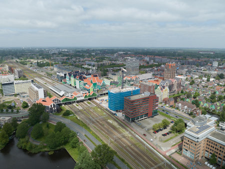 Zaandam, North Holland, The Netherlands, June 2th, 2024: City skyline on Zaandam, north of Amsterdam. Aerial view.のeditorial素材