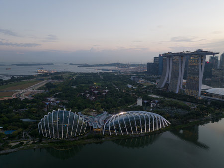 Singapore, Marina Bay Central Area, Singapore, July 4th, 2024: Garden by the Bay at SIngapore, Flower dome, Cloud Forest, OCBC Skyway at night time, Marina Bay.のeditorial素材