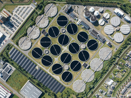 Waste water treatment plant, Harnaschpolder, The Netherlands, aerial video.