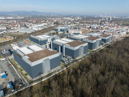 Data center building, Frankfurt 4, large scale computer and IT infrastrucutre in Germany.の写真素材