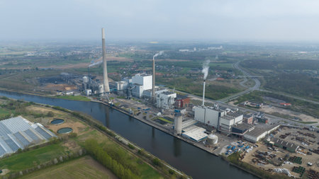 Odense power plant along the Odense canal, denmark, energy generation, The Fyn Power Station, coal,...