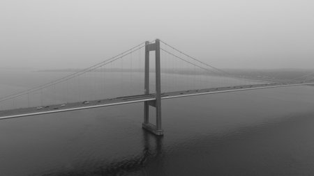 New Little Belt Bridge, suspension bridge that crosses the Little Belt strait between Jutland Jylland and the island of Funen.の写真素材