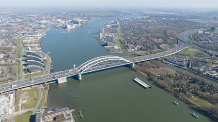 Van Brienenoordbrug, need of rennovation, traffic infrastructure, maintenance, aerial photo. Rotterdam, The Netherlands.の写真素材