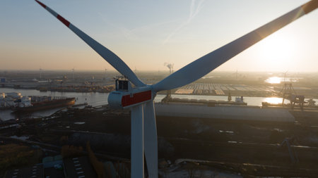 Clean energy in the port of Amsterdam, wind turbine, The Netherlands,の写真素材
