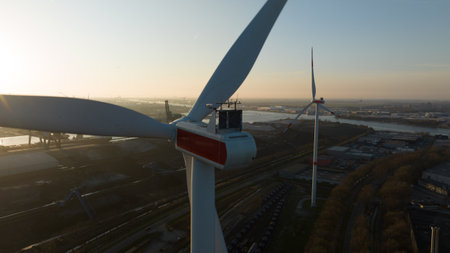 Clean energy in the port of Amsterdam, wind turbine, The Netherlands,の写真素材