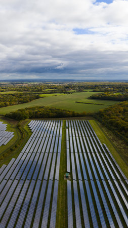 solar panels in the english country side at the province of Kent. Renewabale energy.