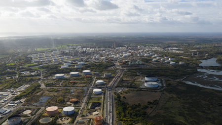 Oil storage tanks at Fawley refinery in England, United Kingdom.