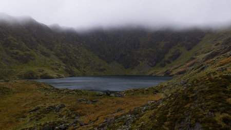 Llyn Cau Cadair Idris Aerial Mountain Viewの写真素材