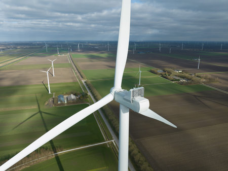 Wind farm generating clean energy across agricultural landscape