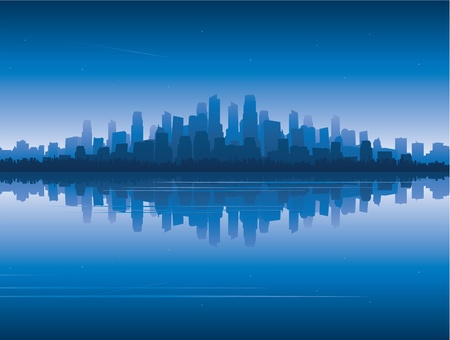 City reflection on waterのイラスト素材