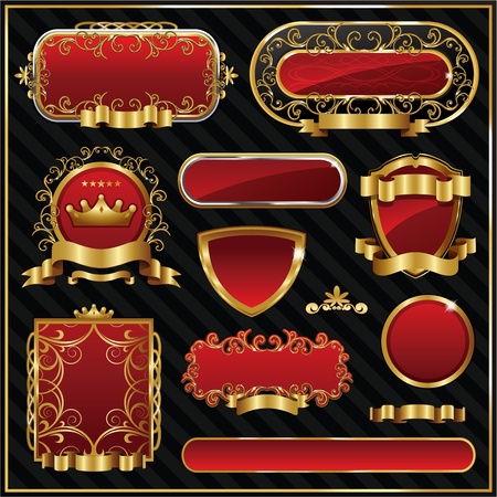 Retro gold frames on black background. Premium design elements.のイラスト素材