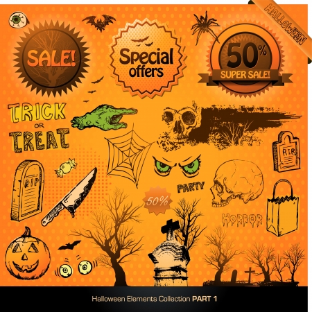 Halloween elements collection vector illustration design setのイラスト素材