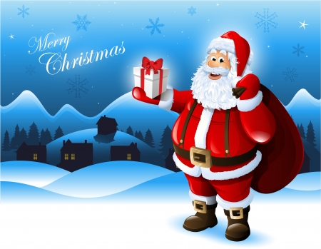 Santa Claus holding a gift box greeting card designのイラスト素材